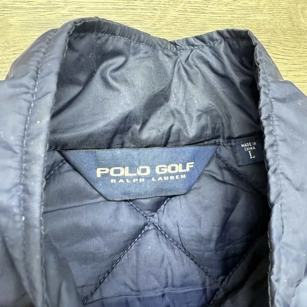 Polo Ralph Lauren Navy Blue Golf Puffer Vest Quilted Sz L FAIR‎